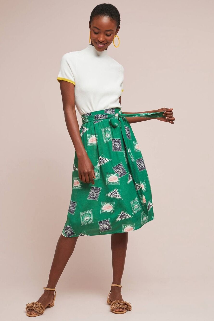 Anthropologie Porridge Getaway Printed Skirt In Green Size XS